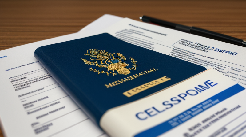 Mexican customs declaration form and passport documents